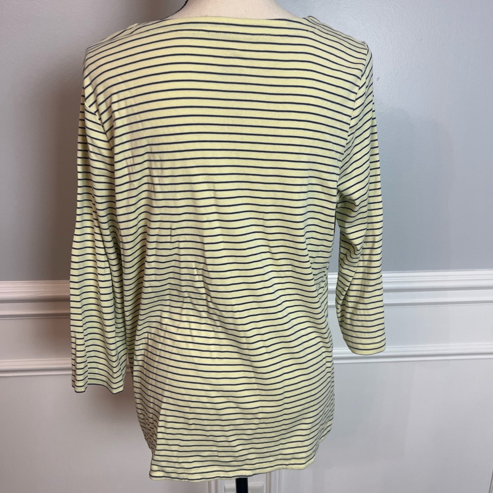 J. Jill 100% Pima Cotton 3/4 Sleeve V Neck Yellow And Blue Stripes Size Large - Picture 3 of 4